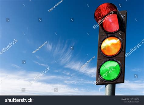 Closeup Traffic Light On Blue Sky Stock Photo 2075708056 Shutterstock
