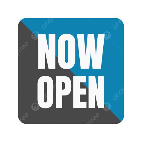 Now Open In Blue Black Square Shape For Announcement Vector Now Open