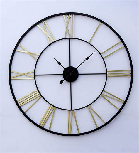 Buy Black And Golden Finish Metal 40 Inch Wall Clock By Craftter Online