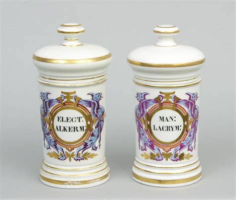A Pair Of Old Paris Porcelain Apothecary Jars French Ca 19th Century