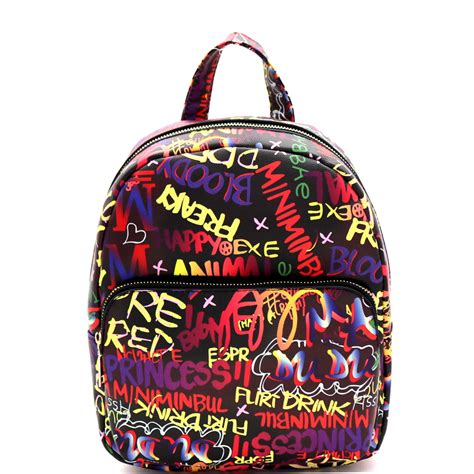 Pp7023 Graffiti Effect Medium Fashion Backpack Black
