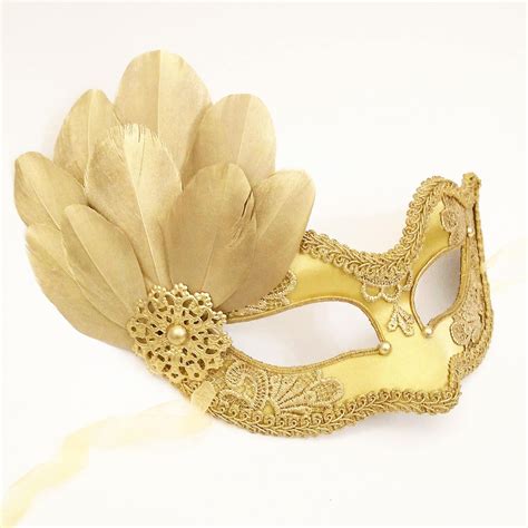 Gold Embroidery Masquerade Mask With Gold Feathers Venetian Etsy