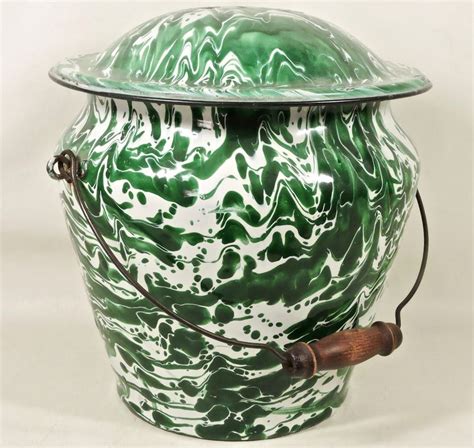Lovely antique 1896 johnson brothers chamber pot & slop pot cranberry black antique ceramic & porcelain chamber pots | ebay. Antique Graniteware Green & White Swirl Chamber Slop Pot ...