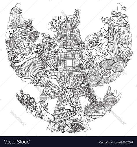 Doodle Indonesia With Garuda Panca Royalty Free Vector Image