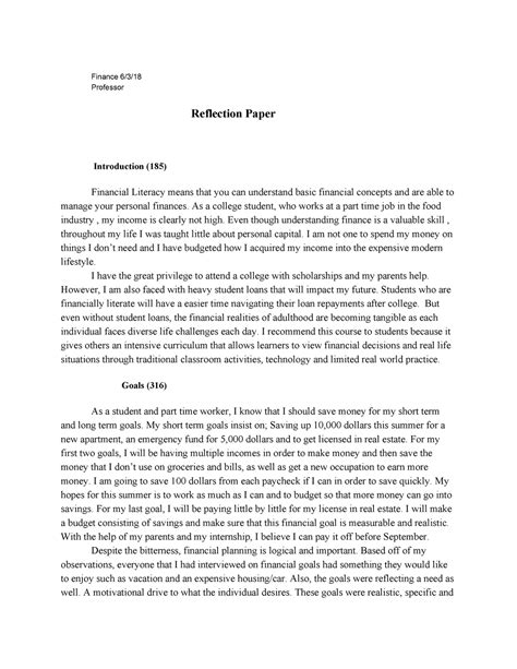 University Reflection Paper Example