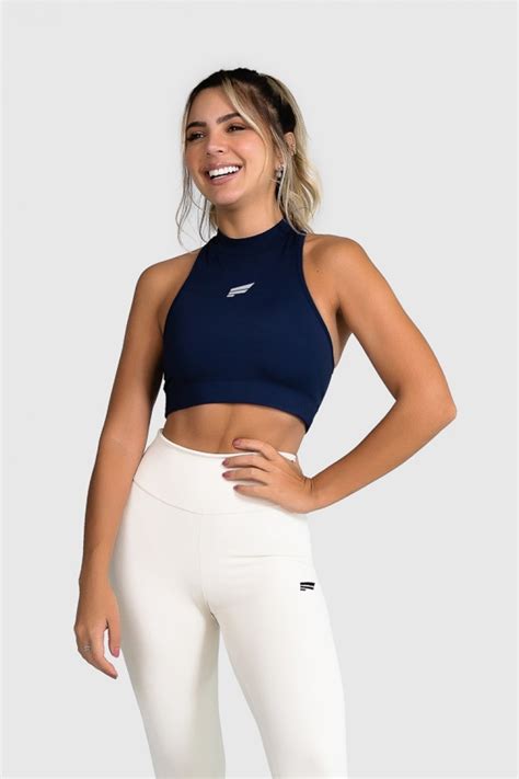 Cropped Fitness Gola Alta Azul Marinho Ref Go8 H Kaisan