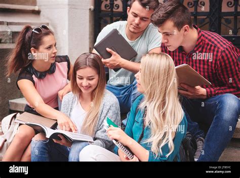A Group Of Students Working Together Stock Photo Alamy