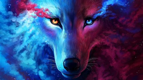 Galaxy Wolf Wallpaper 4k Red And Blue Wolf Wallpaperuse
