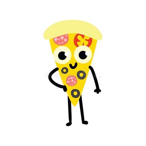 Vector Illustration Of Pizza Cartoon Character In Flat Style Stock