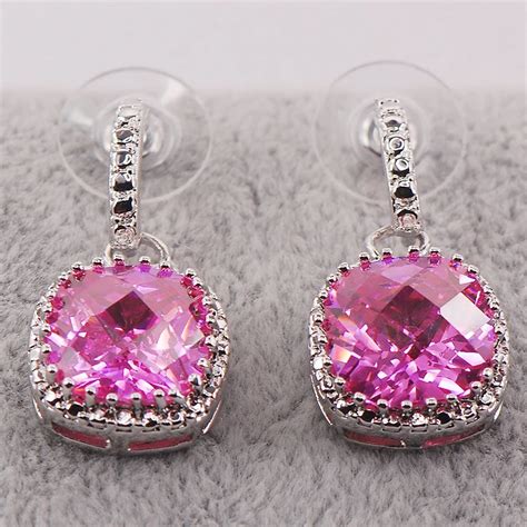 New Pink Crystal Zircon Woman 925 Sterling Silver Crystal Earrings