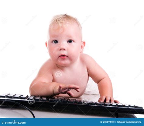 Little Child Holding Keyboard Stock Photo Image Of Cutout Background