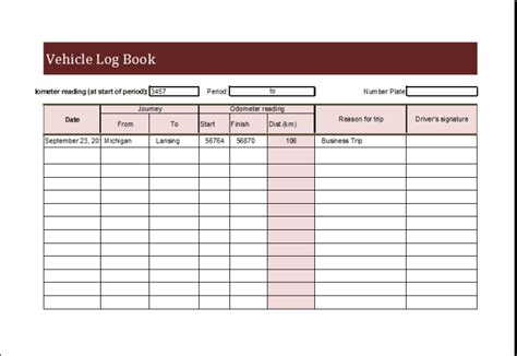 Vehicle Log Book Template For Ms Excel Excel Templates