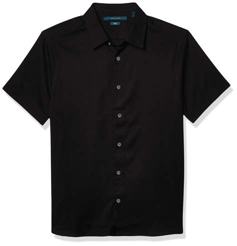 Perry Ellis Total Stretch Slim Fit Solid Short Sleeve Button Down Shirt In Black For Men Lyst