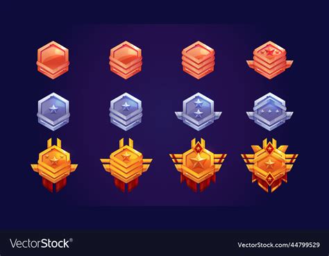 Game Rank Icons Bronze Silver And Gold Badges Vector Image