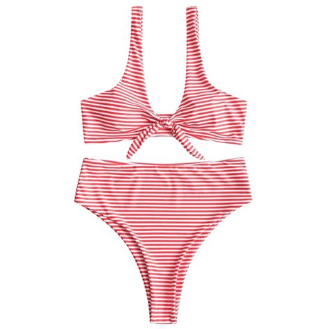 Women High Cut Striped Knotted Bikini Set Trendy Wire Free Padded