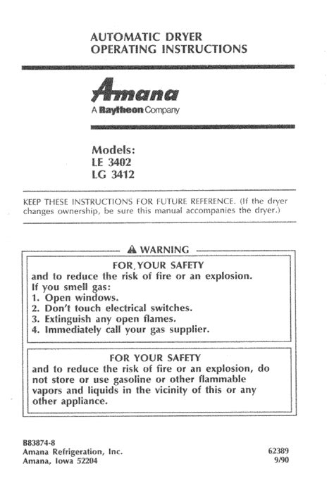 Amana Le 3402 Operating Instructions Pdf Download Manualslib