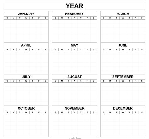 Incredible Year Calendar Template Blank