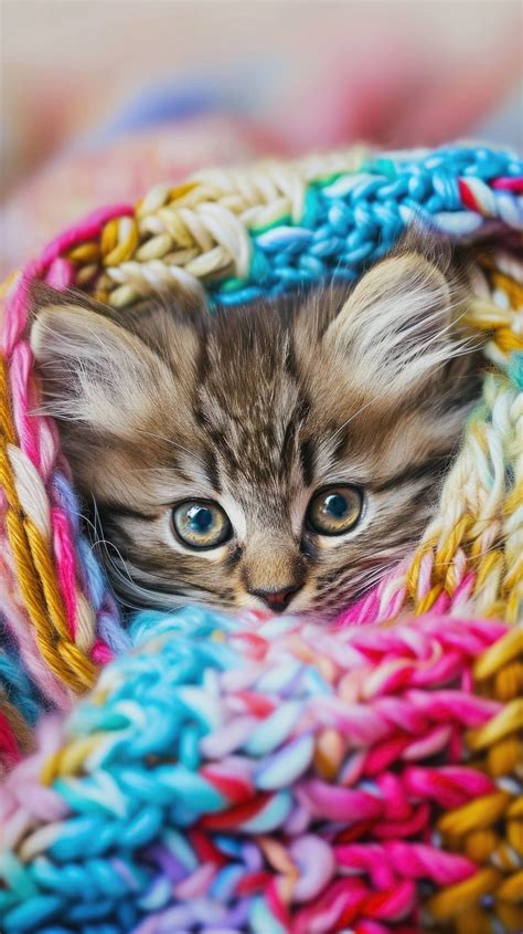 Cute Kitten In Blanket Adorable Kitten Hiding Kitten Big Blue Eyes