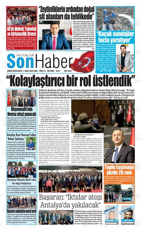 11 Mart 2022 tarihli Antalya Son Haber Gazete Manşetleri