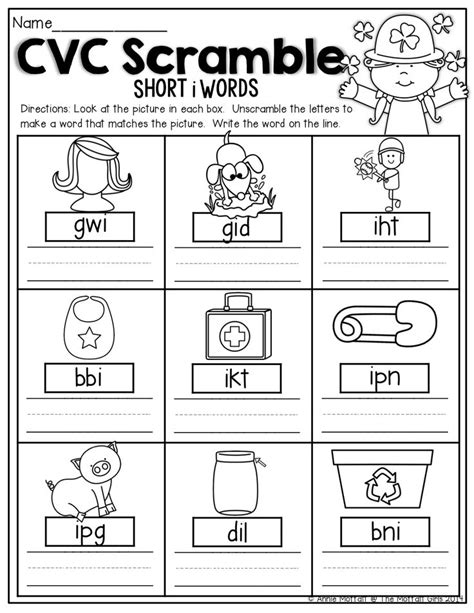 Students are provided pictured words, typically 3 letters long, with the letters scrambled, and are asked to rewrite the letters to form the word. The Moffatt Girls: St. Patrick's Day NO PREP Packets! | Cvc words worksheets, Cvc words, Cvc ...