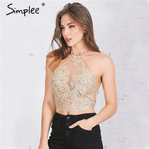 Buy Simplee Elegant White Lace Crop Top Summer Beach Backless Short Halter Tops