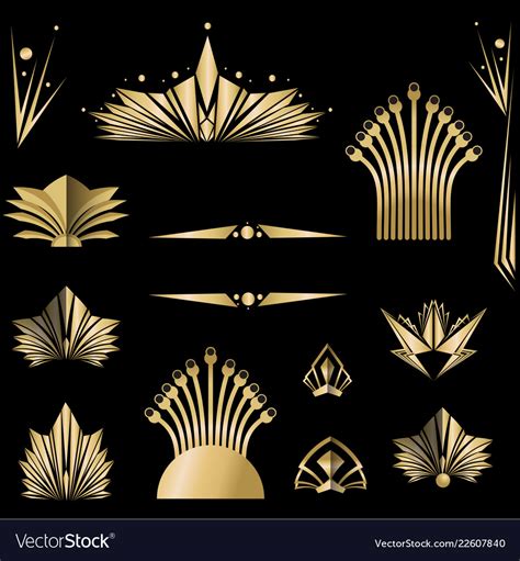 Art Deco Template Golden Black Diy Elements Set Vector Image Hot Sex Picture