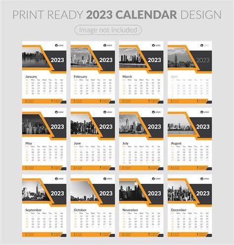 Premium Vector Set Of 12 Months Monthly Horizontal Wall Calendar