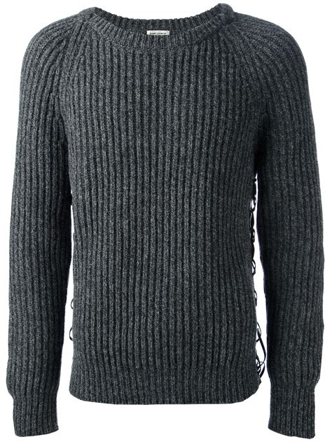 Saint Laurent Ribbed Sweater In Gray For Men Lyst