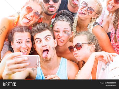 Funny Faces Friends Taking Selfie Image And Photo Bigstock