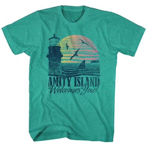 Jaws Shirt Amity Island Welcomes You Green Heather T Shirt Jaws Shirts