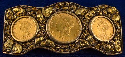Gold Nugget Belt Buckle With Three Gold Coins Holabird Western