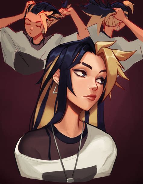 Safebooru 1girl Absurdres Adjusting Hair Akali Alternate Hairstyle