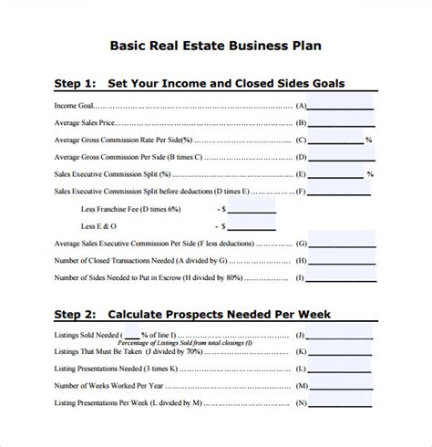 Printable Real Estate Business Plan Template Free Printable Templates