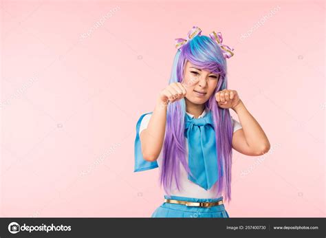 Irritated Anime Girl Irritated Asian Anime Girl Wig Posing Isolated