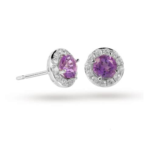 Our Ultimate Ct White Gold Amethyst And Diamond Halo Stud Earrings
