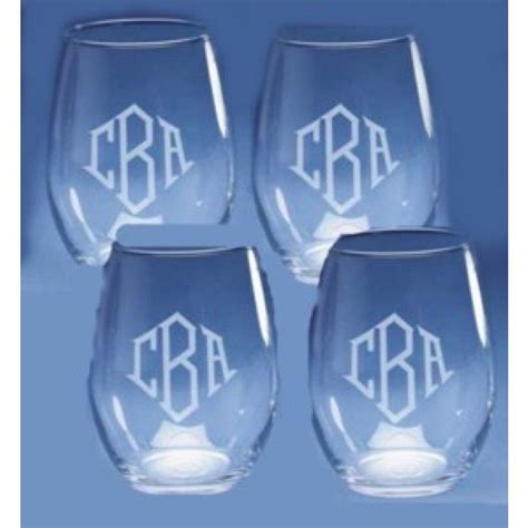 Monogrammed Stemless Wine Glasses Set Of 4 Monogram Wine Glasses