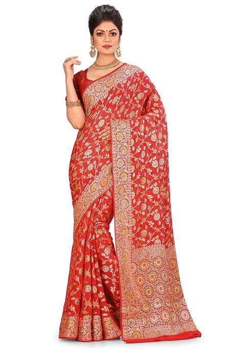 Pure Silk Georgette Banarasi Saree In Red Snea1835