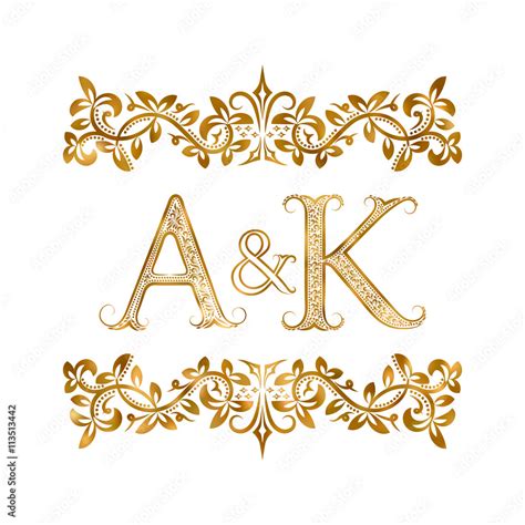 vecteur stock aandk vintage initials logo symbol letters a k ampersand surrounded floral
