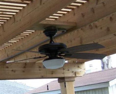 My neighbor has a very similar setup with fans installed like this Mounting an outdoor ceiling fan in a pergola? - Home ...