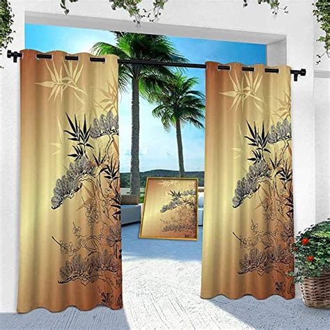 Aishare Store Outdoor Curtain Style Branches And Bamboo Motifs With
