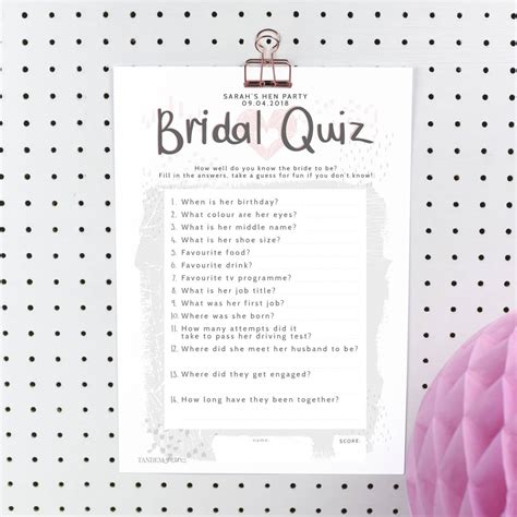 Bride Quiz Hen Party Game By Tandem Green
