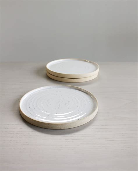 Speckled Ceramic Dinner Plate Modern Pottery White Glaze Etsy