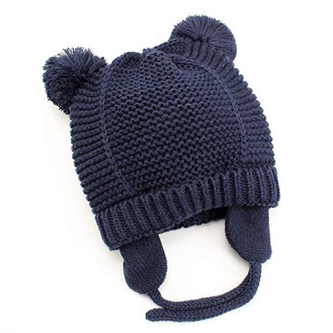 Fleece Knitting Toddler Kids Winter Earflap Beanie Hat Boy Pompom Knit