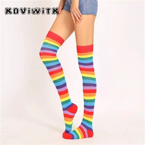 Rainbow Thigh High Socks Plus Size Vlrengbr