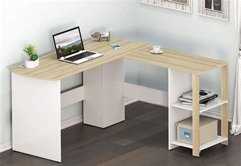 Shw L Shaped Home Office Corner Desk Wood Top Oak Uk