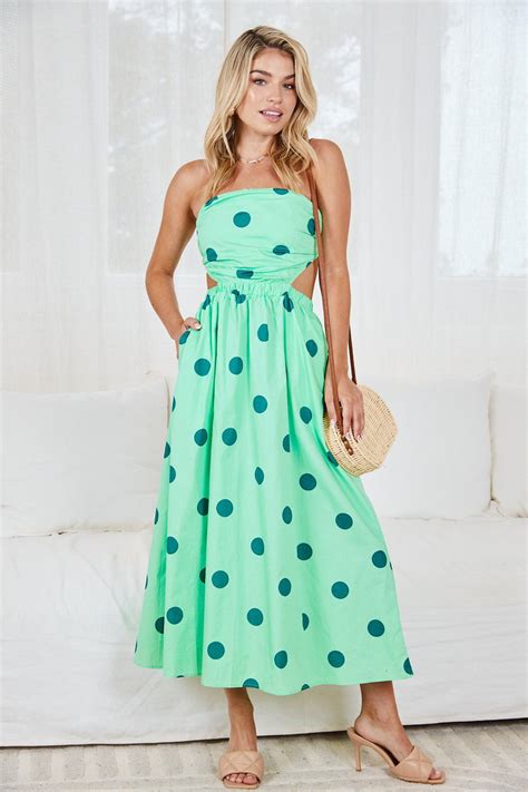 Buy Pink Diamond Delany Dress Green Polka Online At Best Price
