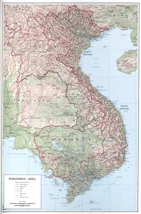 Large Detailed Political Map Of Indochina With Relief Roads And Major