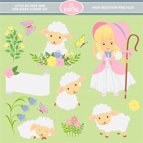 Little Bo Peep And Her Sheep Clipart Set Floral Sheep High Etsy Australia