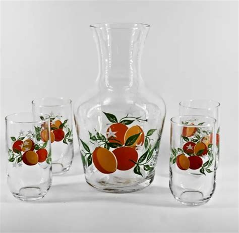 Vintage Pitcher 1960 S Orange Juice Carafe With Glasses Country Kitchen 32 00 Picclick