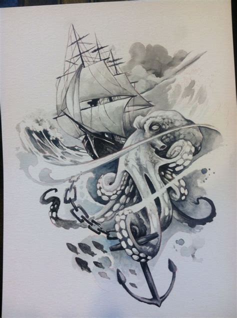 Octopus And Ship Tattoo Designs